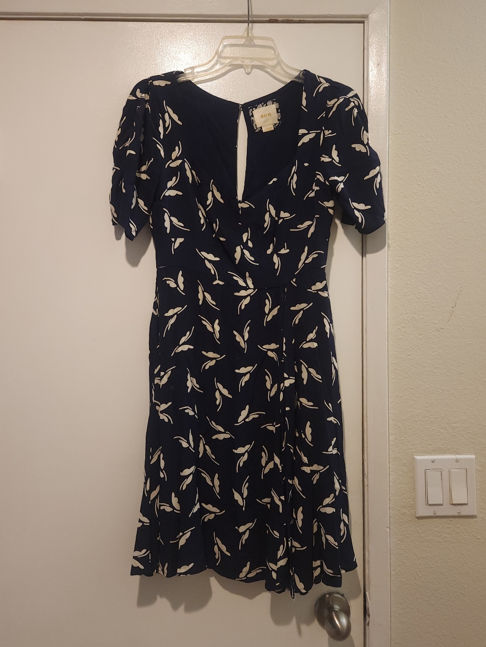 Navy Floral Print Short Sleeve Dress